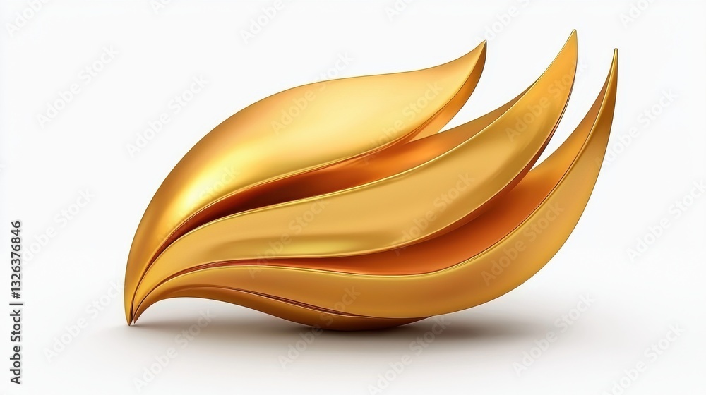 Abstract Gold Leaf Forms 3D Render on White Abstract Gold Leaf Forms 3D Render on White