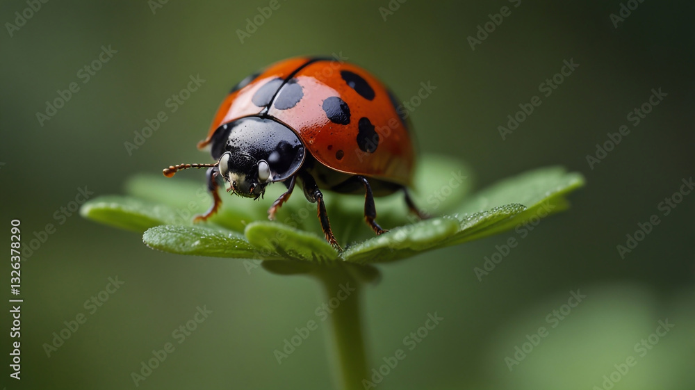 A ladybug perched on top of a rare four-leaf clover, ideal for illustrations and designs related to nature, good fortune, A ladybug perched on top of a rare four-leaf clover, ideal for illustrations and designs related to nature, good fortune,