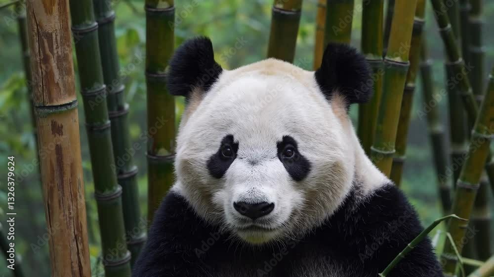 Pandas resting in a serene bamboo forest during a foggy morning in China Pandas resting in a serene bamboo forest during a foggy morning in China