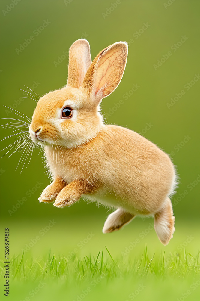 Fototapeta premium Adorable bunny leaping in the air