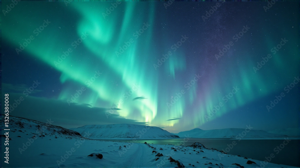 Naklejka premium aurora borealis in the mountains