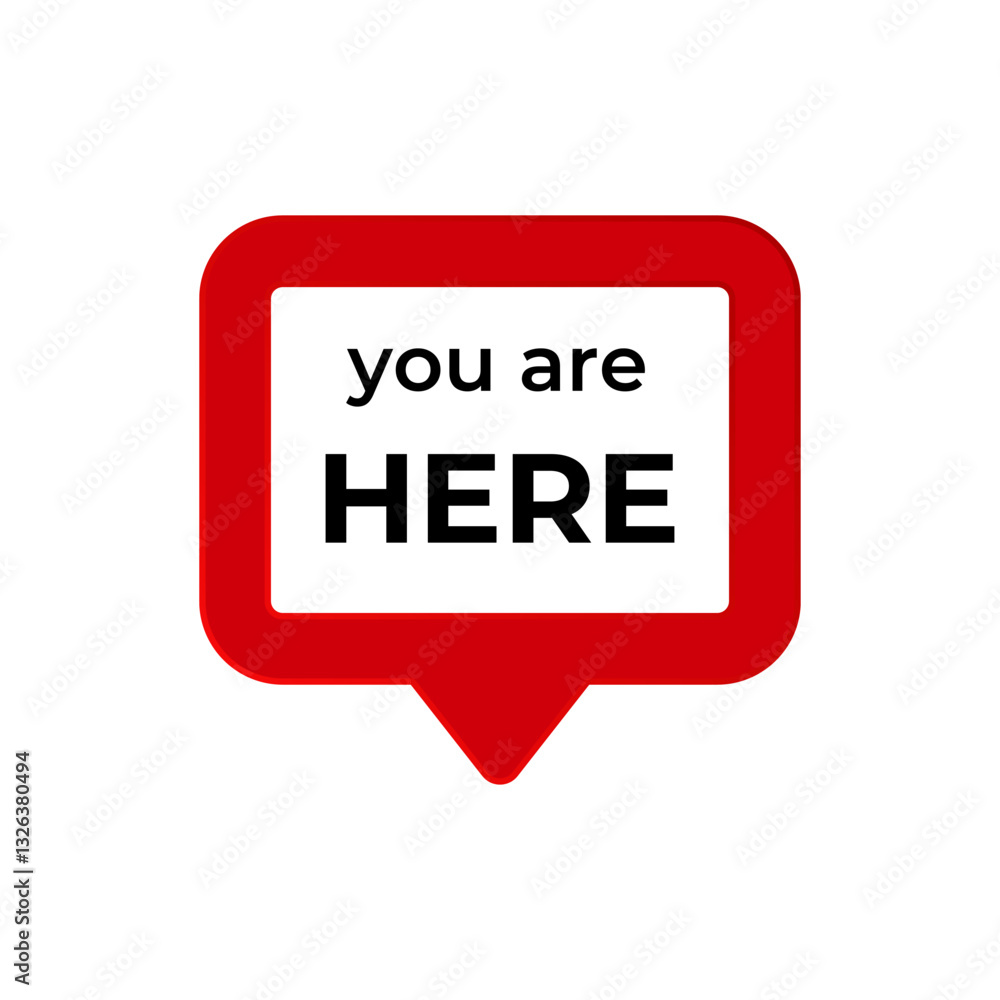 A bold black here text inside a red map pin icon emphasizing location focused design. A bold black here text inside a red map pin icon emphasizing location focused design.