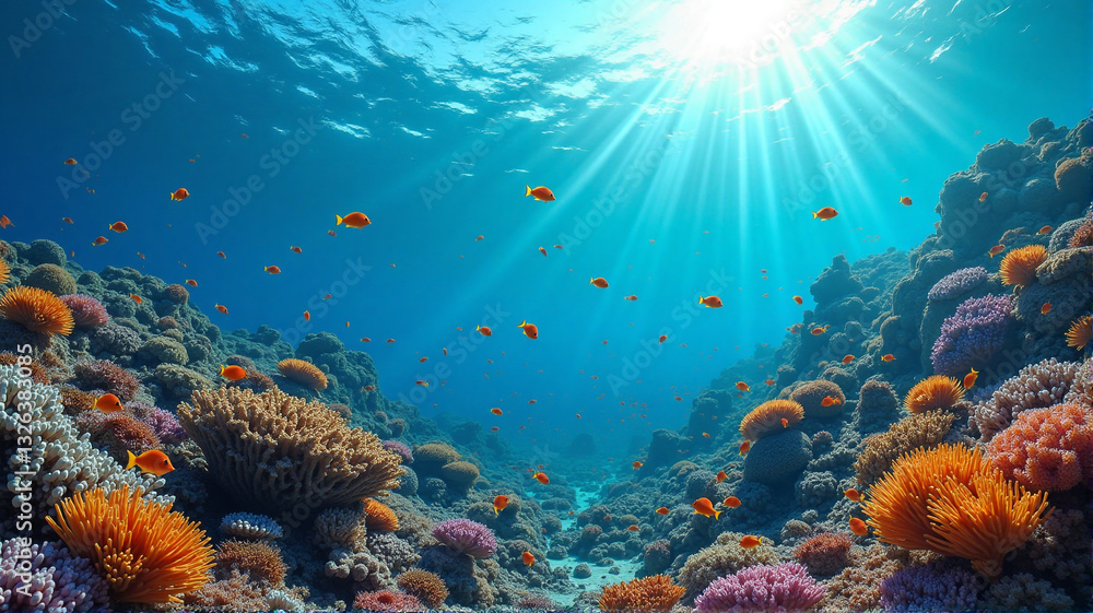 Naklejka premium coral reef and diver