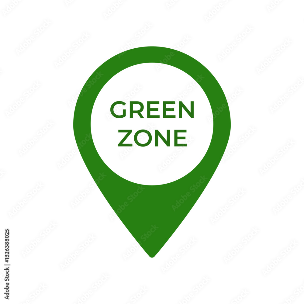 Green zone pin icon featuring bold text on a white circle, symbolizing an environmentally friendly area. Green zone pin icon featuring bold text on a white circle, symbolizing an environmentally friendly area.