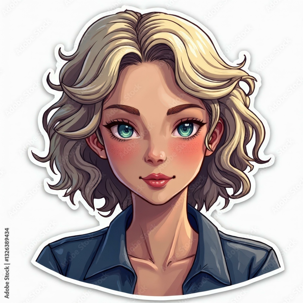 Stylized Female Character with Blonde Hair and Blue Eyes, Illustrated in a Comic Book Style Stylized Female Character with Blonde Hair and Blue Eyes, Illustrated in a Comic Book Style