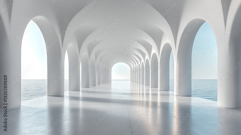 Obraz premium Minimalistic Modernist Architectural Space Bright Archway Symmetrical Pillars Clean Aesthetic