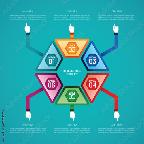 Abstract vector 6 steps infographic template in flat style for layout workflow scheme, numbered options, chart or diagram