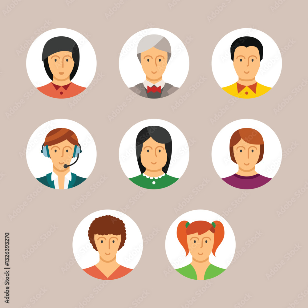 Set of vector avatars and characters in flat style Set of vector avatars and characters in flat style