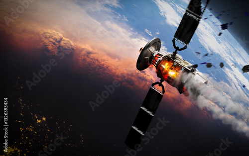 Fototapeta Naklejka Na Ścianę i Meble -  Asteroids in Space .Satellite To Crash Into earth.Elements of this image furnished by NASA, 3D illustration