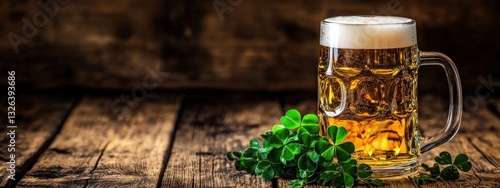 glass of beer on st patricks day background. Selective focus.
