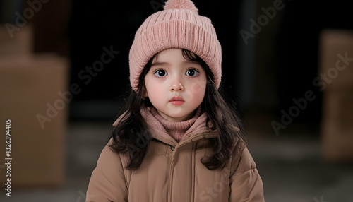 Cute toddler girl in a stylish winter outfit