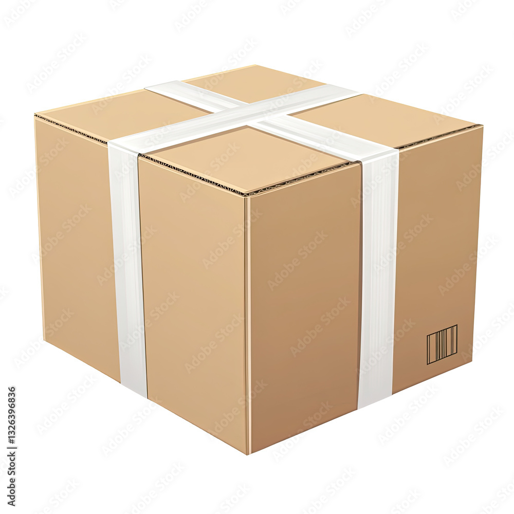 Beige cardboard box with white tape Beige cardboard box with white tape