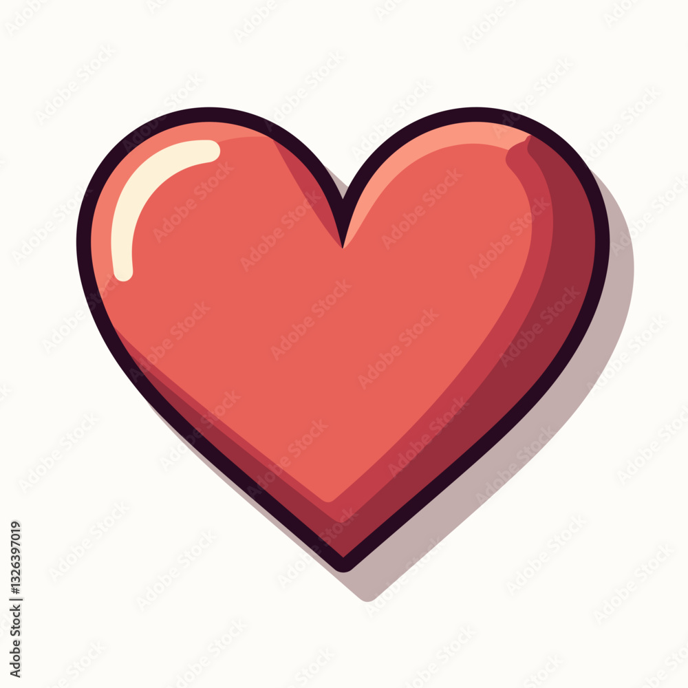 Heart-shaped icon in red and glossy finish on a white background, symbolizing love and favorites