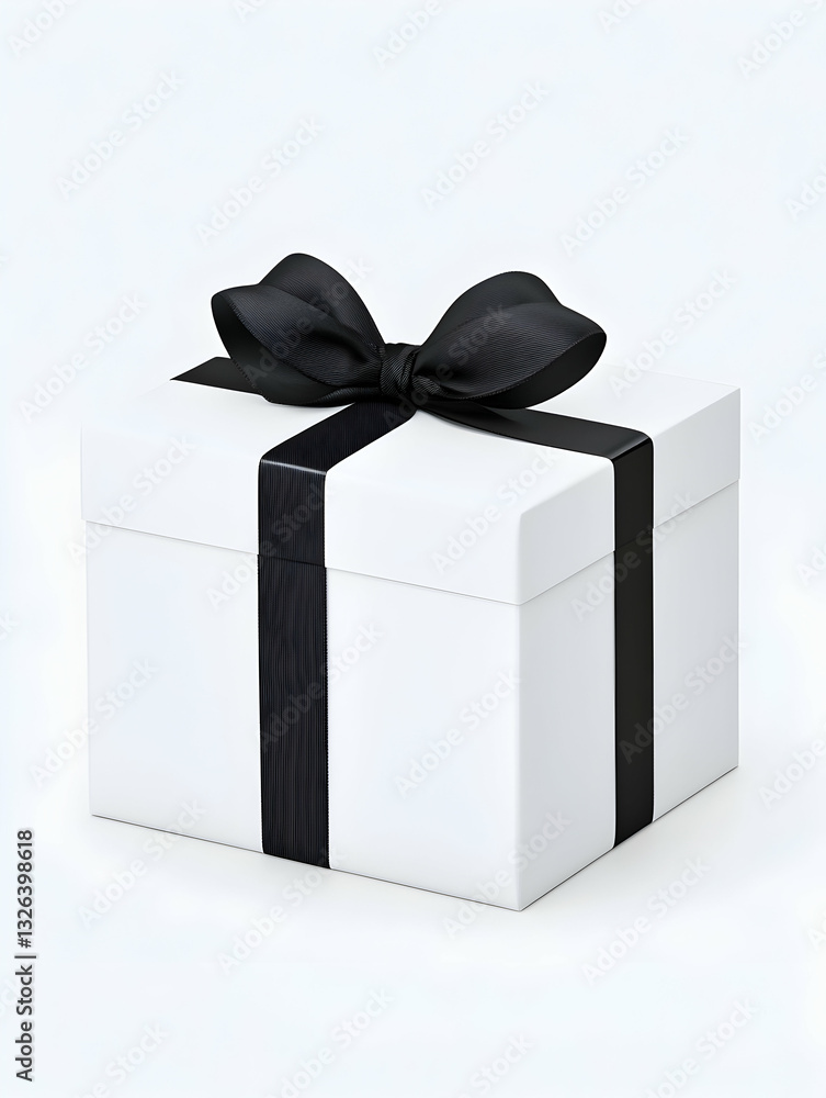 Elegant white gift box with a black ribbon Elegant white gift box with a black ribbon