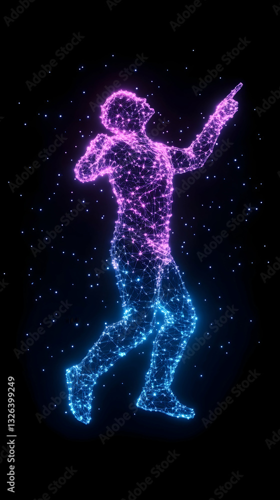 Fototapeta premium Energetic digital art of a person dancing and singing