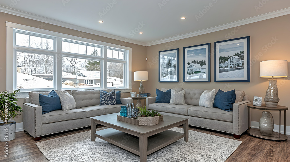 Fototapeta premium Cozy living room with large windows