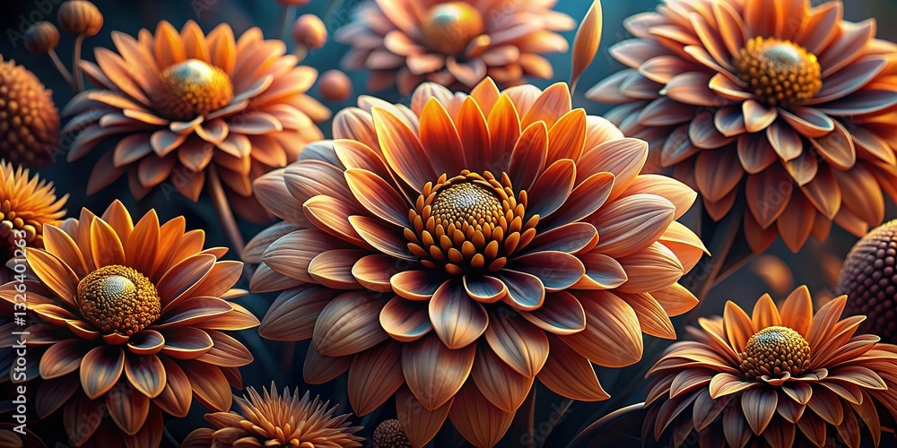 Fototapeta premium Brown and Orange Flowers Botanical Art