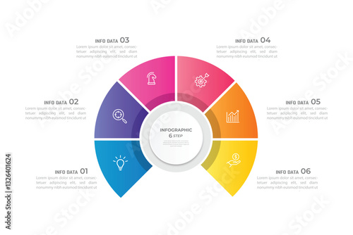 Vector infographic label design with circle infographic template design and 4-5-6 options or steps. Can be used for process diagram, presentations, workflow layout, banner, flow chart, info graph