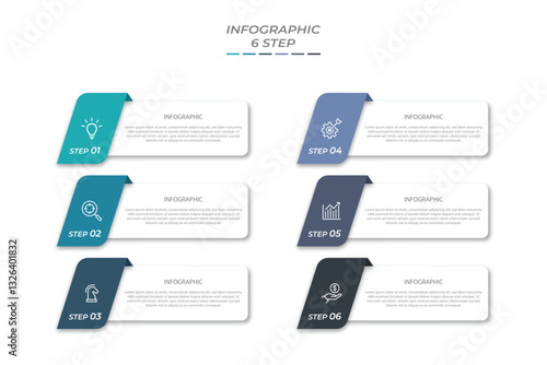 Business infographics design for Six Step, option, parts or process. Infographic 6 element design template for presentation. process diagram, step banner, flow chart, 6 option template.