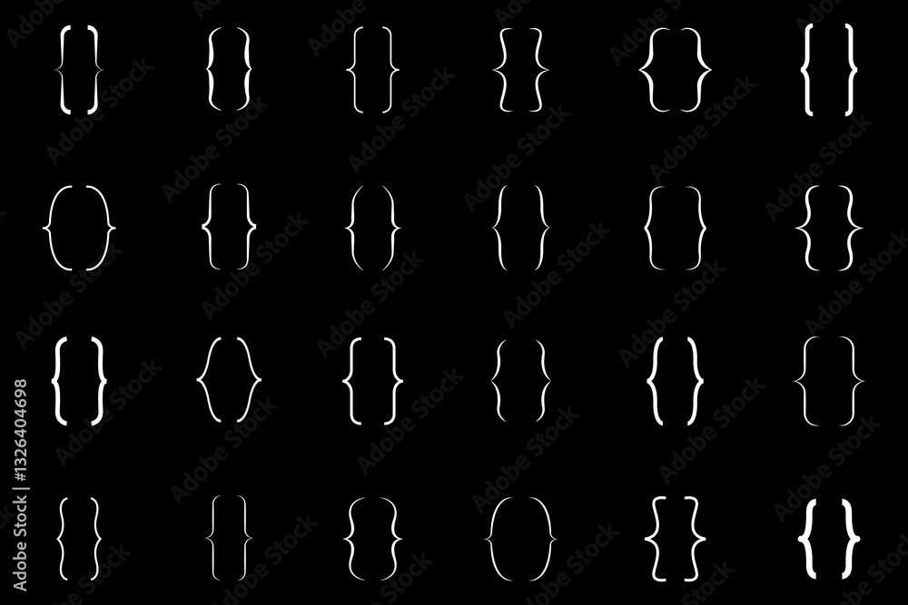 Curly braces, double symmetric brackets. Typography symbols pair, frames for punctuation, maths, elements sign Curly braces, double symmetric brackets. Typography symbols pair, frames for punctuation, maths, elements sign