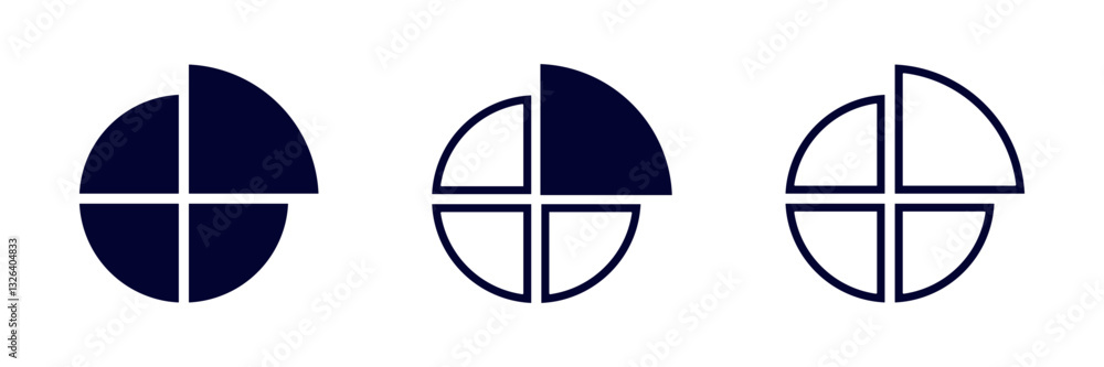 Three black circles split into different sections to show varied geometric patterns and designs.