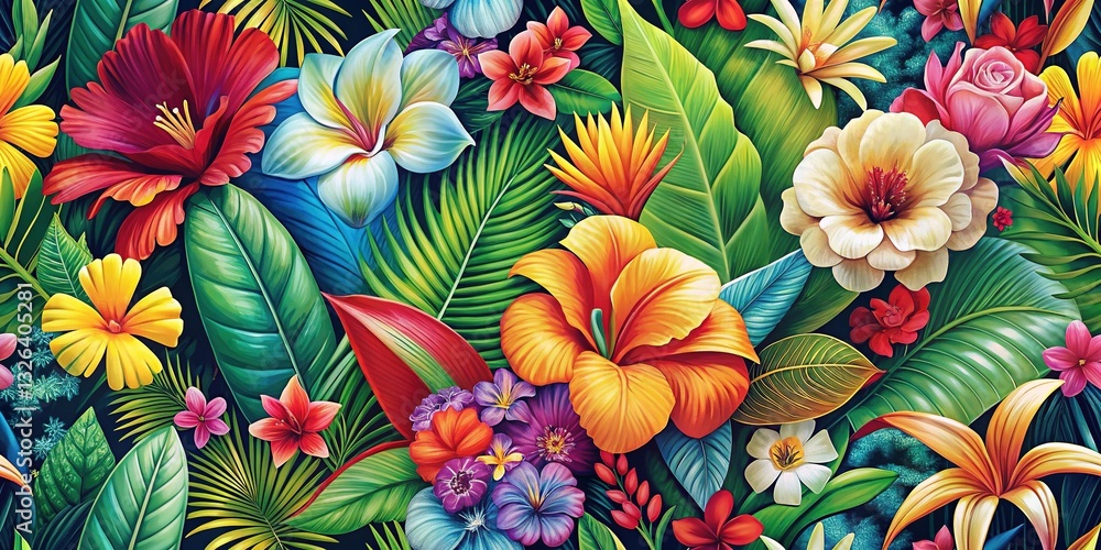 Naklejka premium Hawaiian Floral Print, Tropical Design