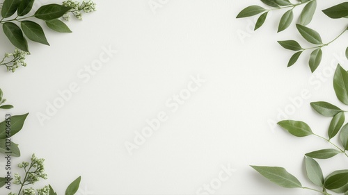 Wallpaper Mural Minimalistic botanical frame with green leaves on a clean white background, perfect for design projects and templates. Torontodigital.ca