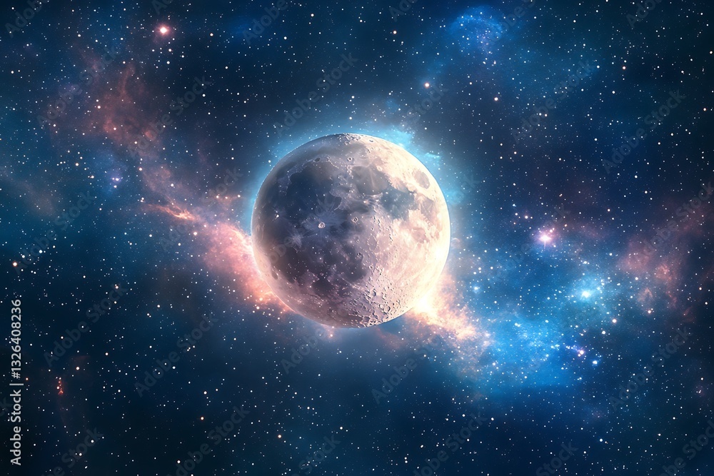 Fototapeta premium a heavenly art spreads for our living eyes as a grand young moon glows in thread of outer realms unveiling vast depth of cosmos and luna’s ghostly allure 