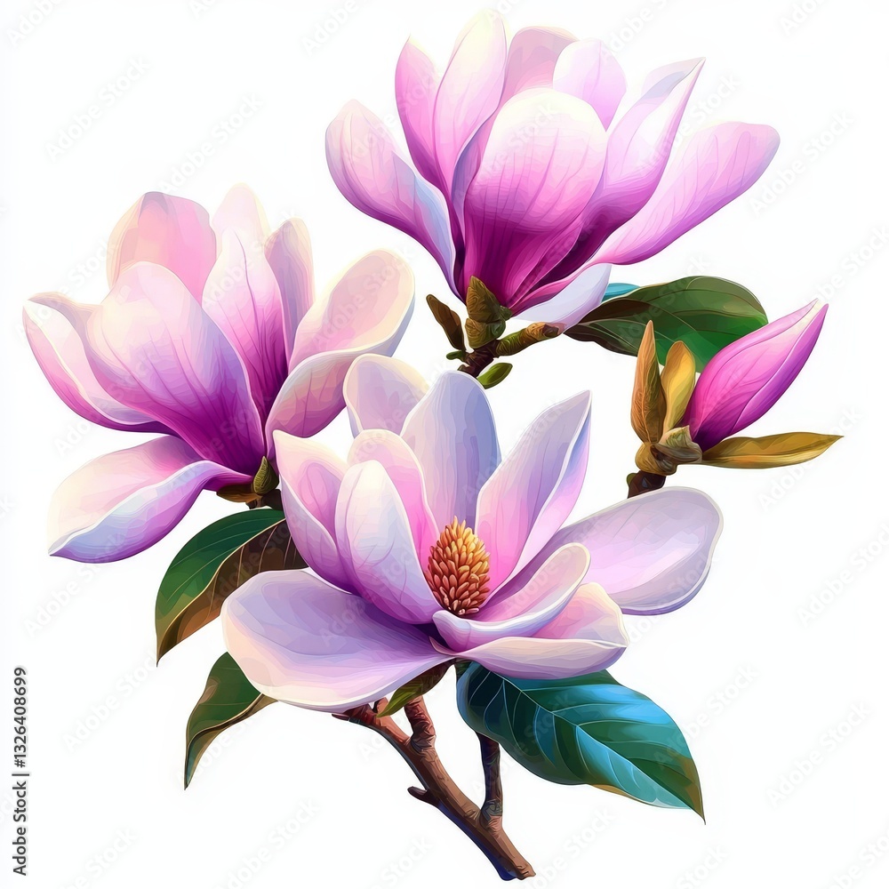 Fototapeta premium The design elements set includes a botanical illustration of beautiful tropical nature and pink flowers clip art, all isolated on white