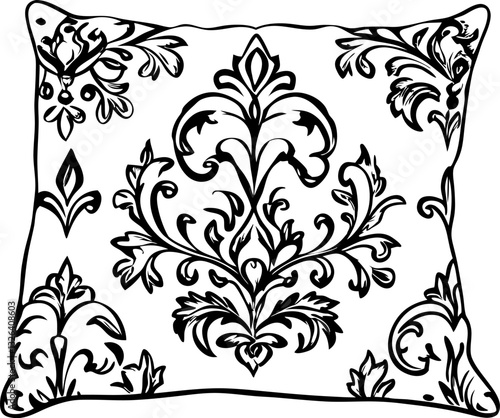 Elegant black and white pillow with ornate floral design for home decor enhancement