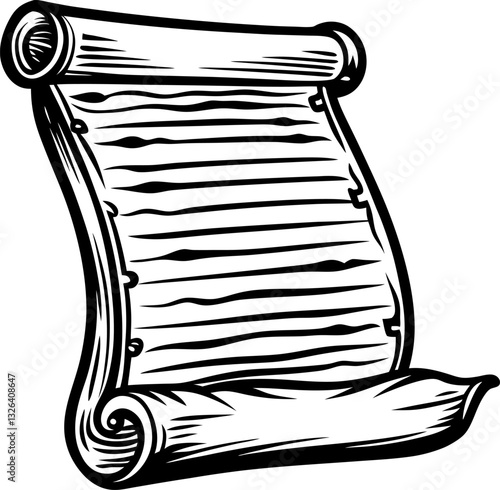 Vintage scroll illustration black and white, antique paper, manuscript for history and writing themes