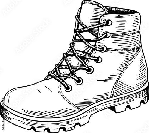 vintage leather boot illustration with detailed laces rugged footwear, classic outdoor fashion