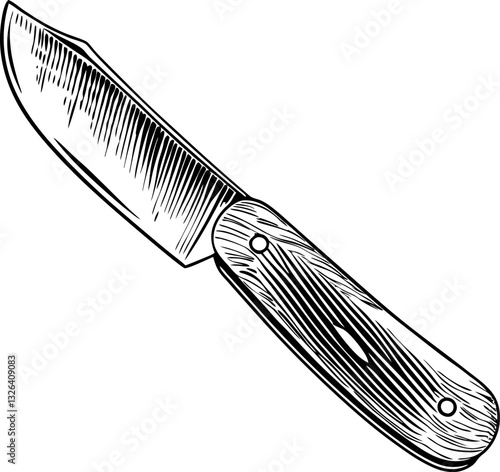 Detailed hand drawn knife illustration showcasing wooden handle and sharp blade craftsmanship