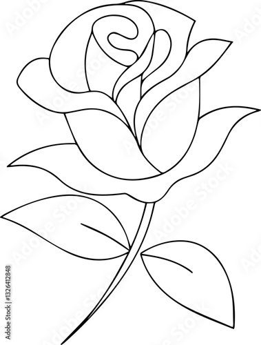 rose one line art drawing vector