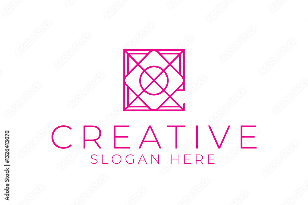 Fototapeta premium Elegant Pink Geometric Logo Design Modern Creative Branding art icon style lines shape 