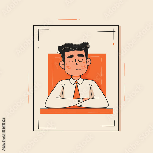 Design a poster with a drowsy employee in the center. The surrounding area should be blank, in a simple cartoon sketch style.

