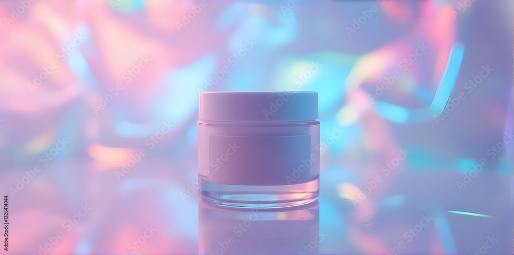 Cosmetic Cream Jar with Holographic Background Cosmetic Cream Jar with Holographic Background