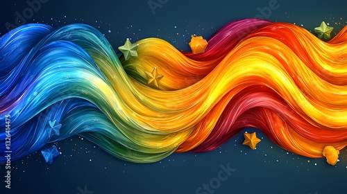 Colorful Waves Flowing, Starry Background
