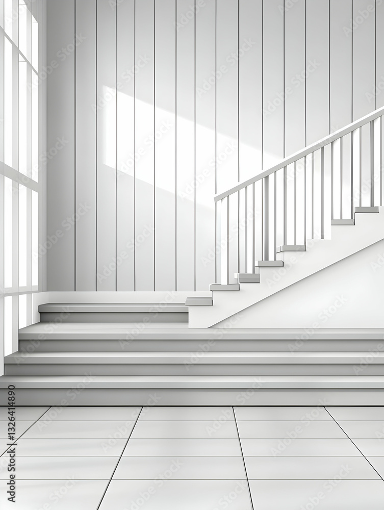 Fototapeta premium Modern white staircase in a bright interior