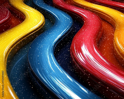 Colorful wavy ribbons, abstract art