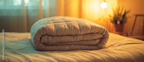 Weighted Blanket on Bed with Soft Lighting 