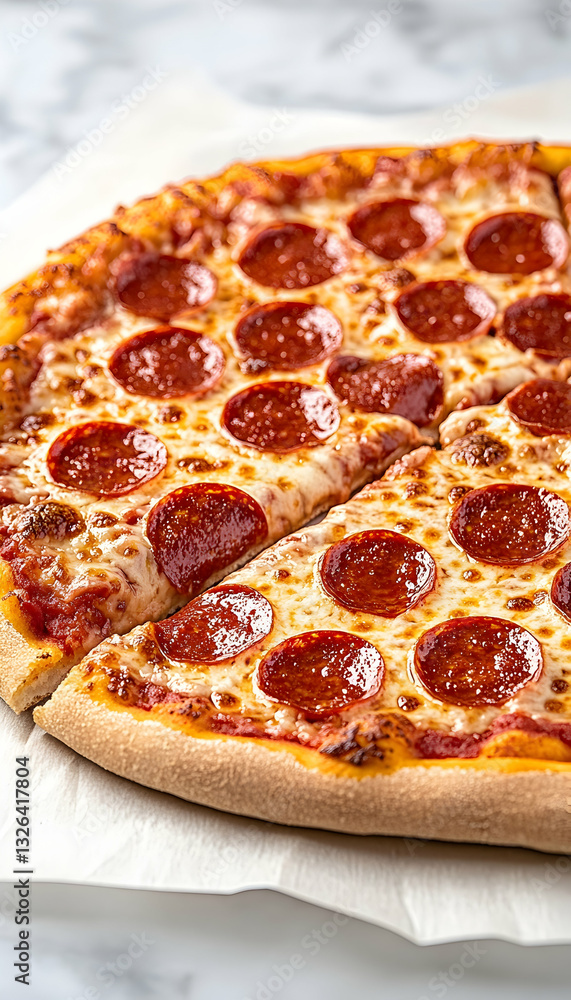 Pepperoni pizza slices on parchment paper Pepperoni pizza slices on parchment paper