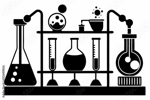  chemical lab experiment line art silhouette vector illustration