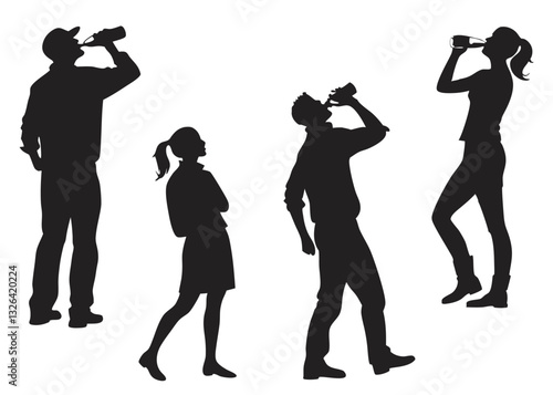 man and woman drinking silhouette vector