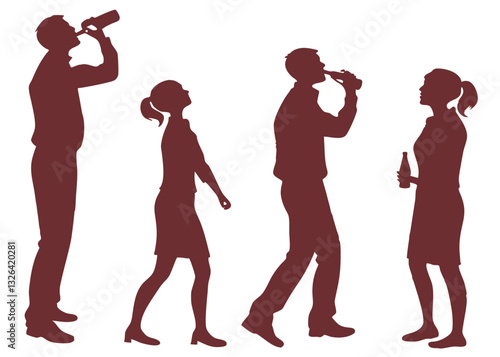 man and woman drinking silhouette vector