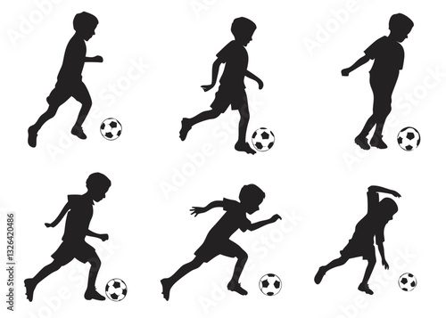 kid play soccer silhouette vector