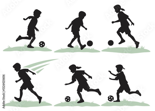 kid play soccer silhouette vector