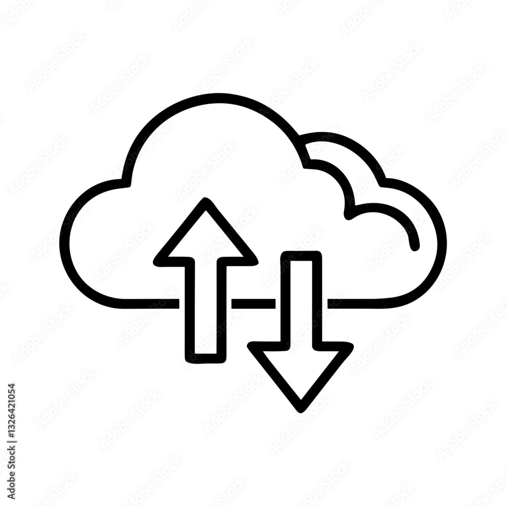 Cloud storage icon with arrows representing data transfer Cloud storage icon with arrows representing data transfer