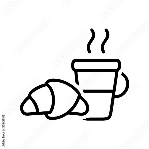 Coffee cup with croissant on a white background