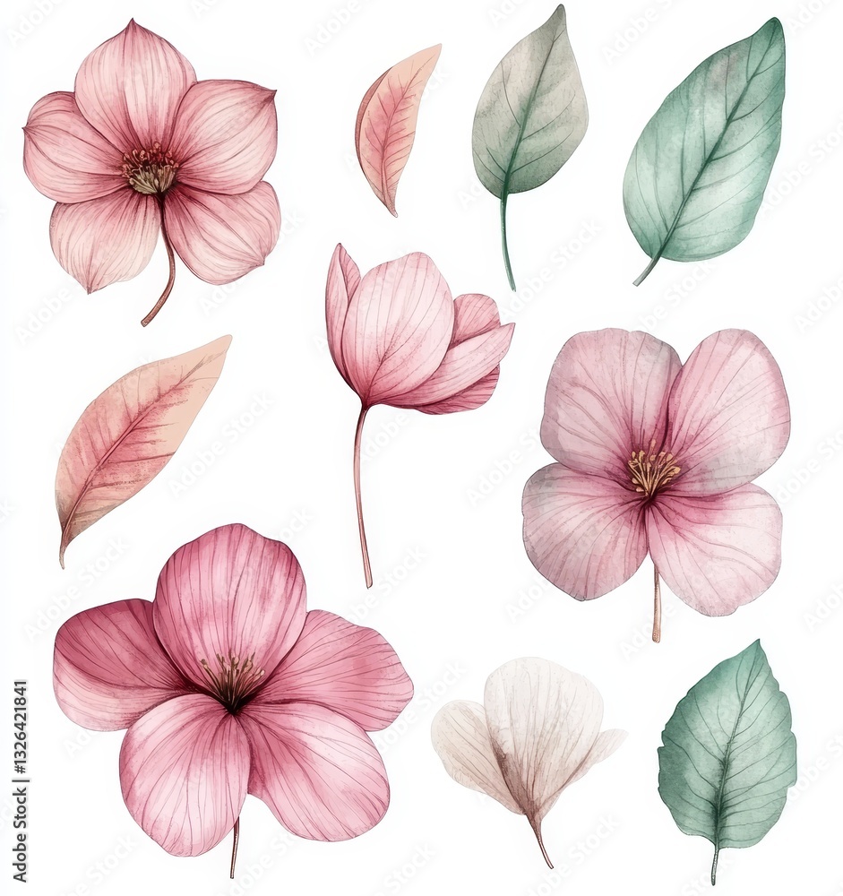 Obraz premium The clip art set features botanical violet and watercolor purple flowers